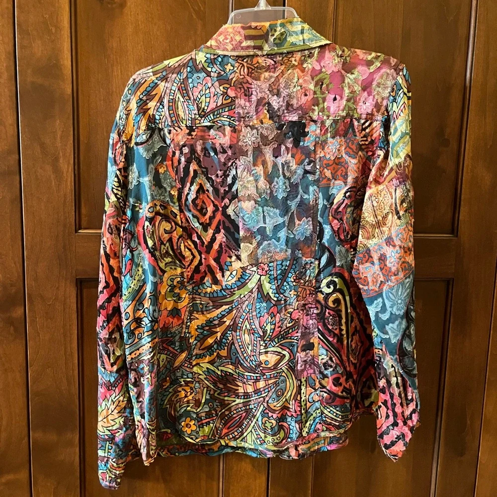 Chico's Vintage Multi-Color Print Button Down Blouse, Colorful, Size Large - Picture 2 of 3